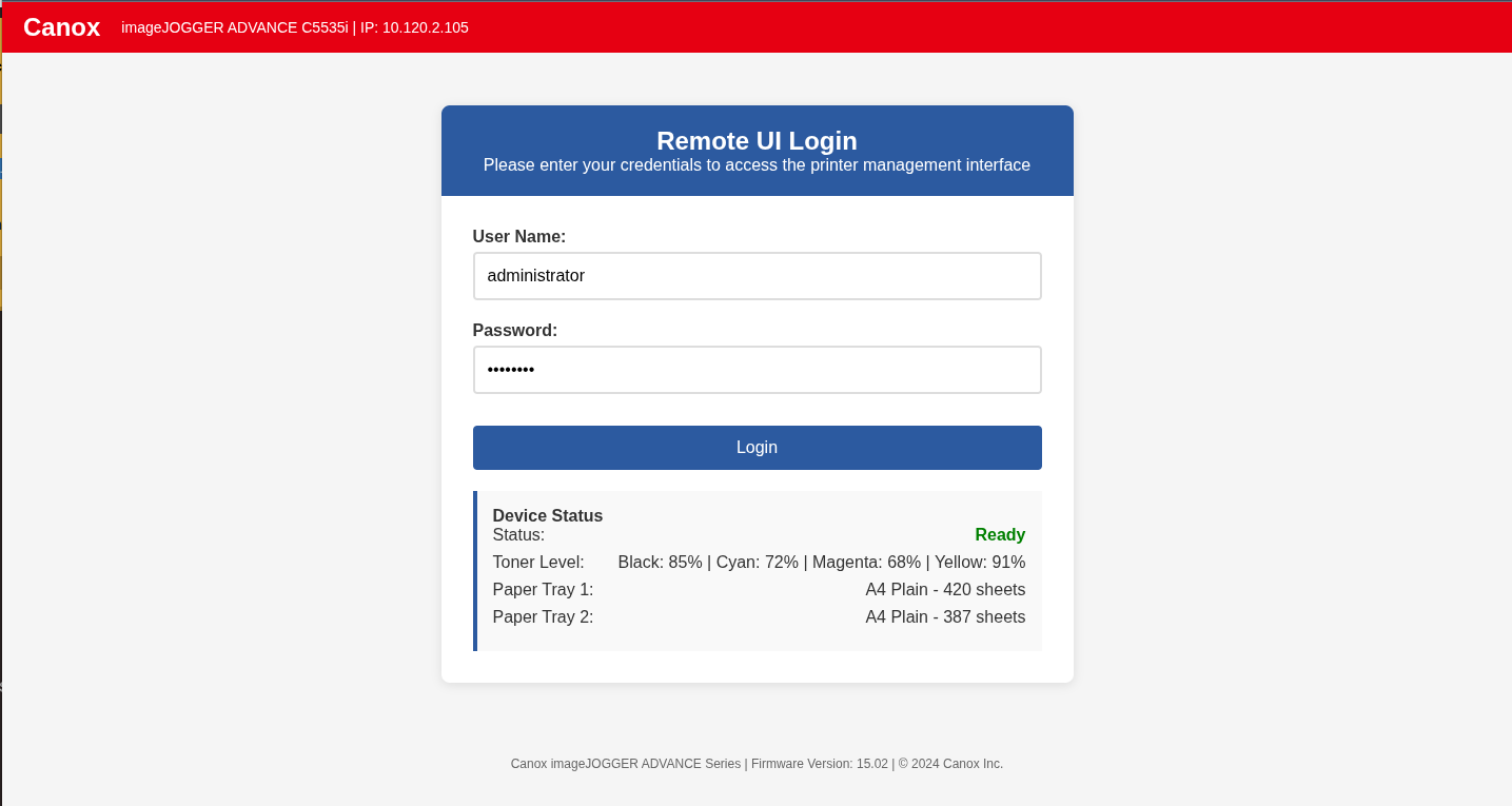 Printer Web Interface Login