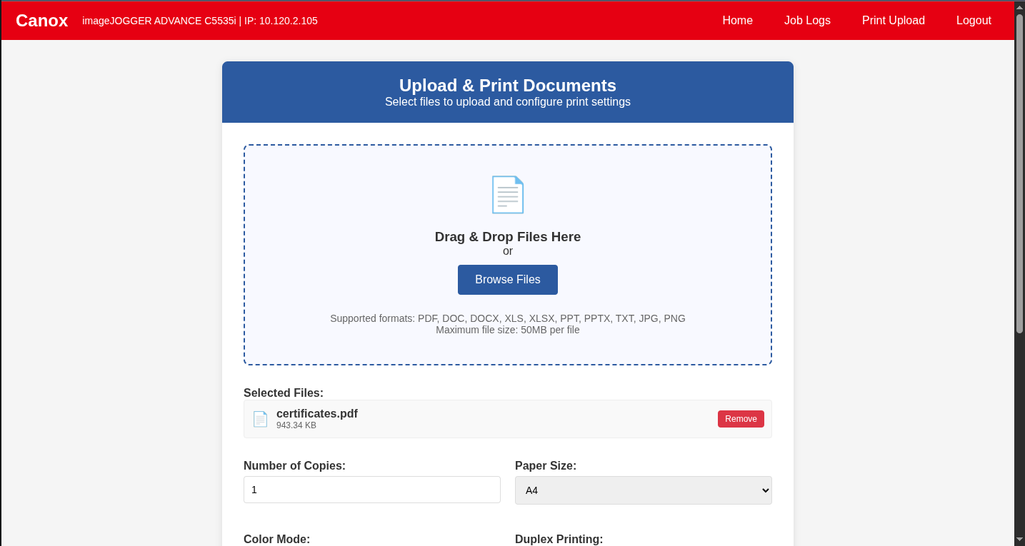 Printer Upload Feature